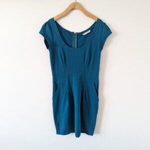 Costa Blanca Women's Teal Short Dress, Size Small Drop Waist Cotton Blend